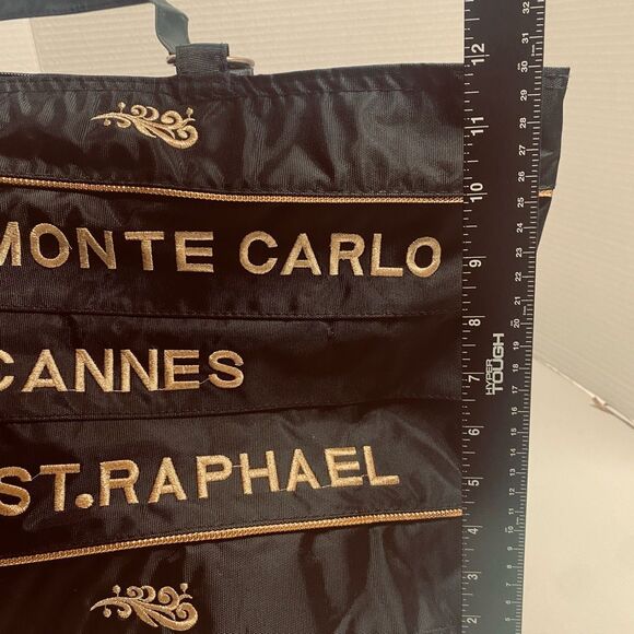 Black & Gold French Cities embroidered Shoulder Bag Carryall Zipper Closure - Picture 5 of 9